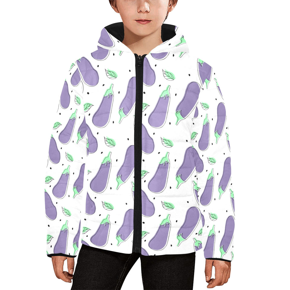 Eggplant Pattern Print Design 05 Kids' Boys' Girls' Padded Hooded Jacket
