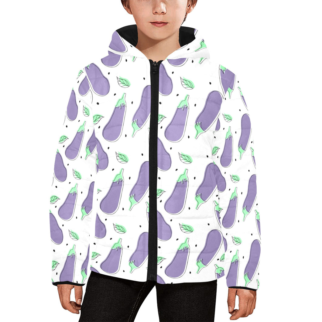 Eggplant Pattern Print Design 05 Kids' Boys' Girls' Padded Hooded Jacket