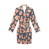 Christmas gingerbread cookie pattern Women's Long Sleeve Belted Night Robe
