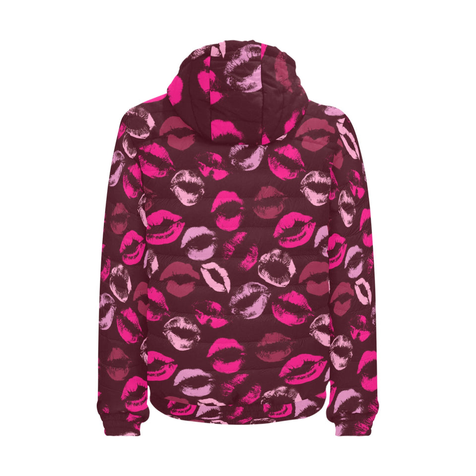 Lips Pattern Print Design 03 Men's Padded Hooded Jacket