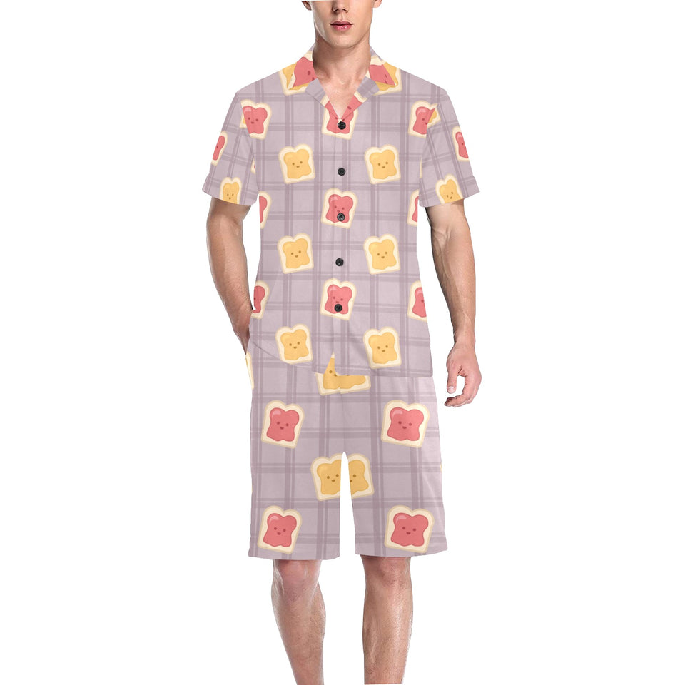 Bread Toast Pattern Print Design 05 Men's V-Neck Short Pajama Set