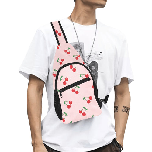 cherry pattern pink background All Over Print Chest Bag