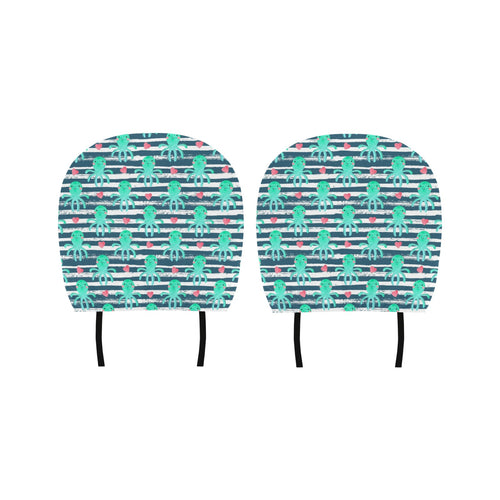 Cute octopuses heart striped background Car Headrest Cover