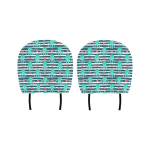 Cute octopuses heart striped background Car Headrest Cover