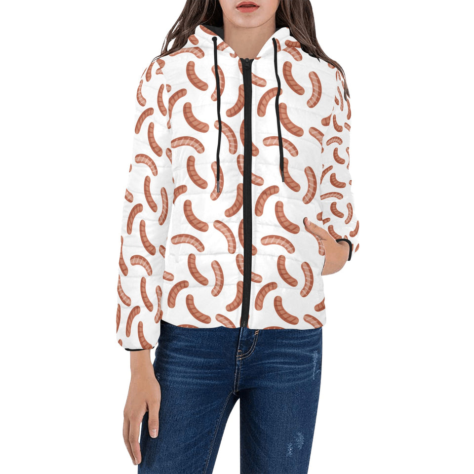 Sausage Pattern Print Design 04 Women's Padded Hooded Jacket
