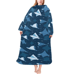 Stingray Pattern Print Design 04 Blanket Robe with Sleeves