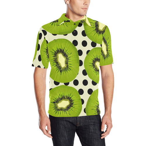 kiwi black dot background Men's All Over Print Polo Shirt