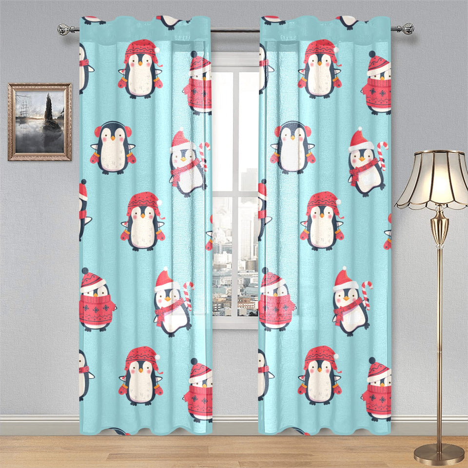 Cute penguin christmas design pattern Gauze Curtain