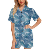 Shark hand drawn Women's V-Neck Short Pajama Set