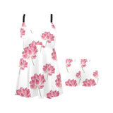Pink lotus waterlily pattern Chest Sexy Pleated Two Piece Swim Dress