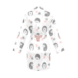 Hedgehog Pattern Print Design 02 Women's Long Sleeve Belted Night Robe