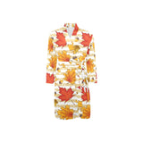 Maple leaf oak leaf acorns beige striped backgroun Men's Long Sleeve Belted Night Robe