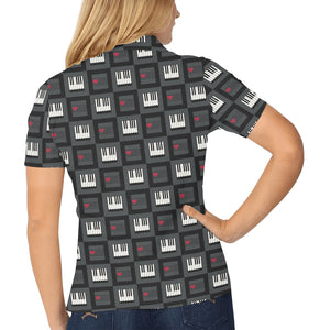 Piano Pattern Print Design 05 Women's All Over Print Polo Shirt