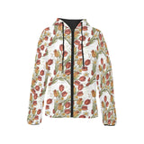 Red tulips and daffodils pattern Women's Padded Hooded Jacket