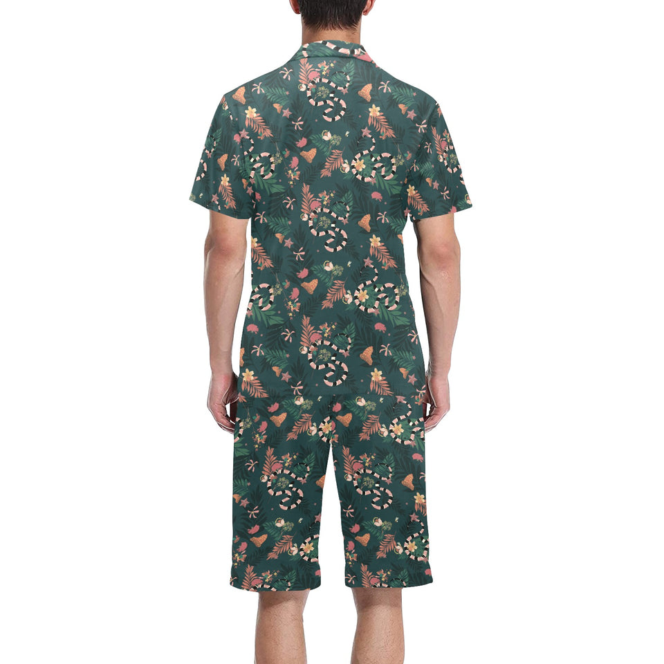 Snake forest pattern Men's V-Neck Short Pajama Set