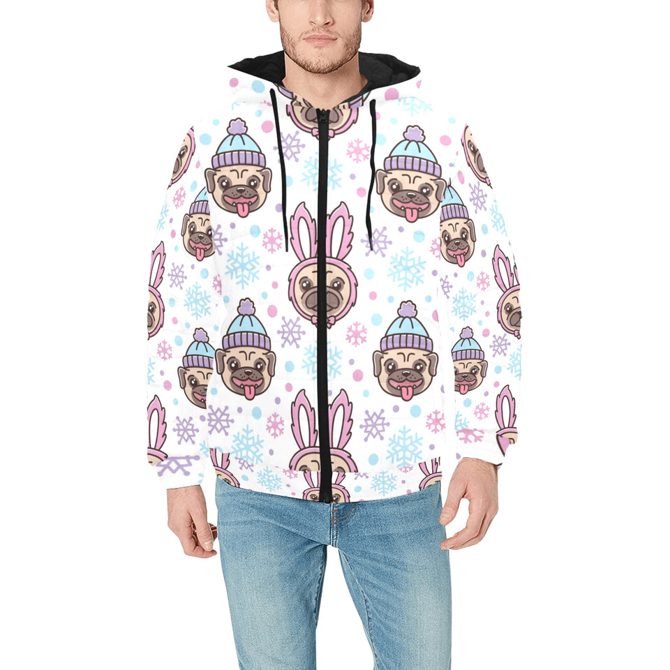 Cute pug hat rabbit costume pattern Men's Padded Hooded Jacket