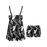 Saxophone music notes treble clef black white them Chest Sexy Pleated Two Piece Swim Dress