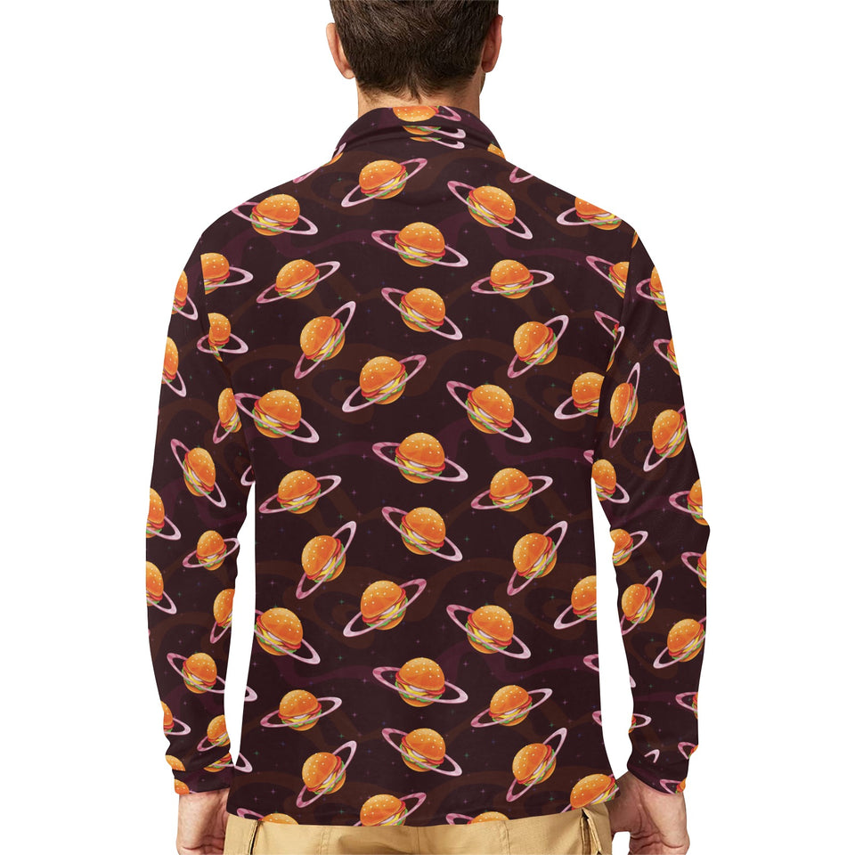 Hamburger Pattern Print Design 05 Men's Long Sleeve Polo Shirt