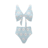 White cute pomeranian pattern Chest Bowknot High Waisted Bikini Swimsuit