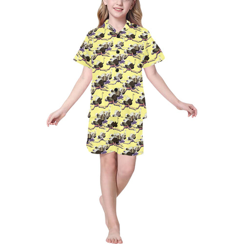 Ostrich Pattern Print Design 04 Kids' Boys' Girls' V-Neck Short Pajama Set