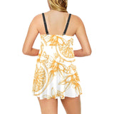 hand drawn orange fruit pattern Chest Sexy Pleated Two Piece Swim Dress
