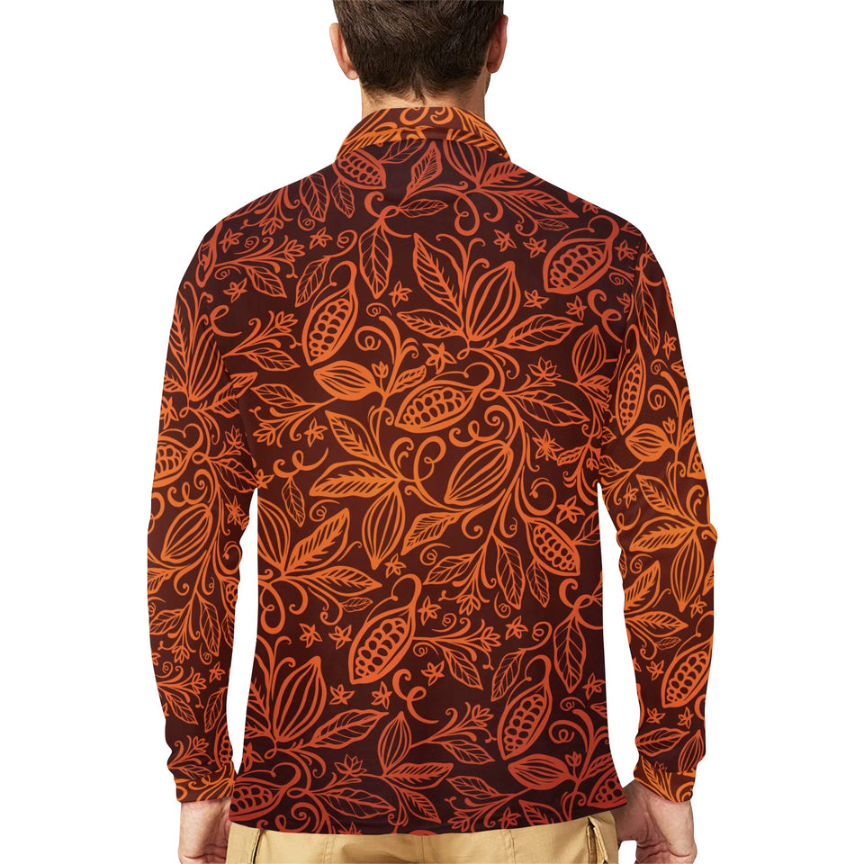 cacao beans tribal polynesian pattern Men's Long Sleeve Polo Shirt
