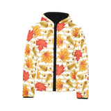 Maple leaf oak leaf acorns beige striped backgroun Kids' Boys' Girls' Padded Hooded Jacket