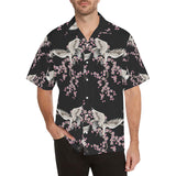 Japanese crane pink sakura pattern Men's All Over Print Hawaiian Shirt