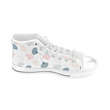 Black Gray Cream coral ginkgo leaves pattern Men's High Top Canvas Shoes White