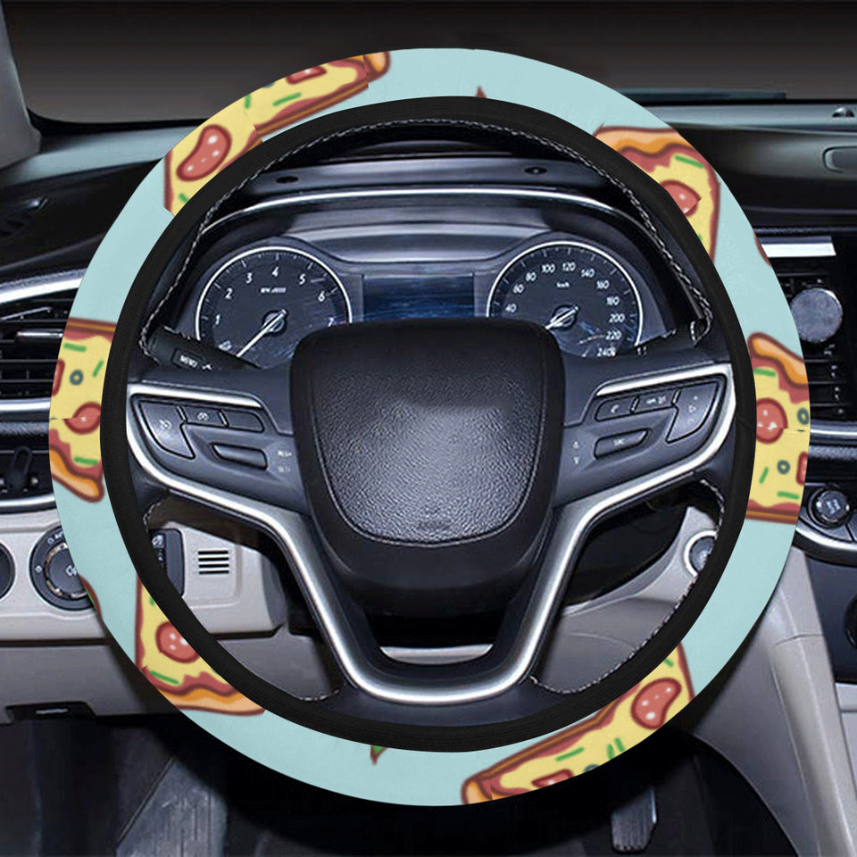 Hand drawn pizza blue background Car Steering Wheel Cover