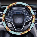 Hand drawn pizza blue background Car Steering Wheel Cover