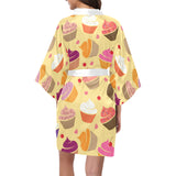 cake cupcake heart cherry pattern Women's Short Kimono Robe