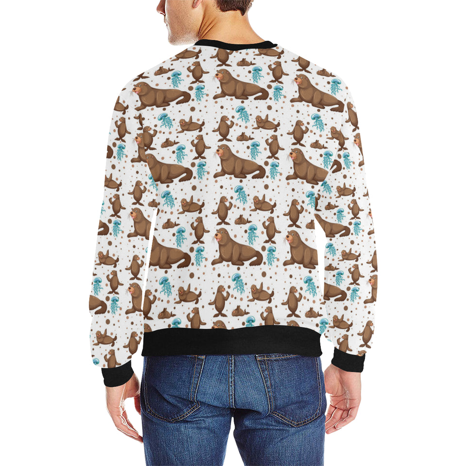 sea lion Seals jellyfish pattern Men's Crew Neck Sweatshirt