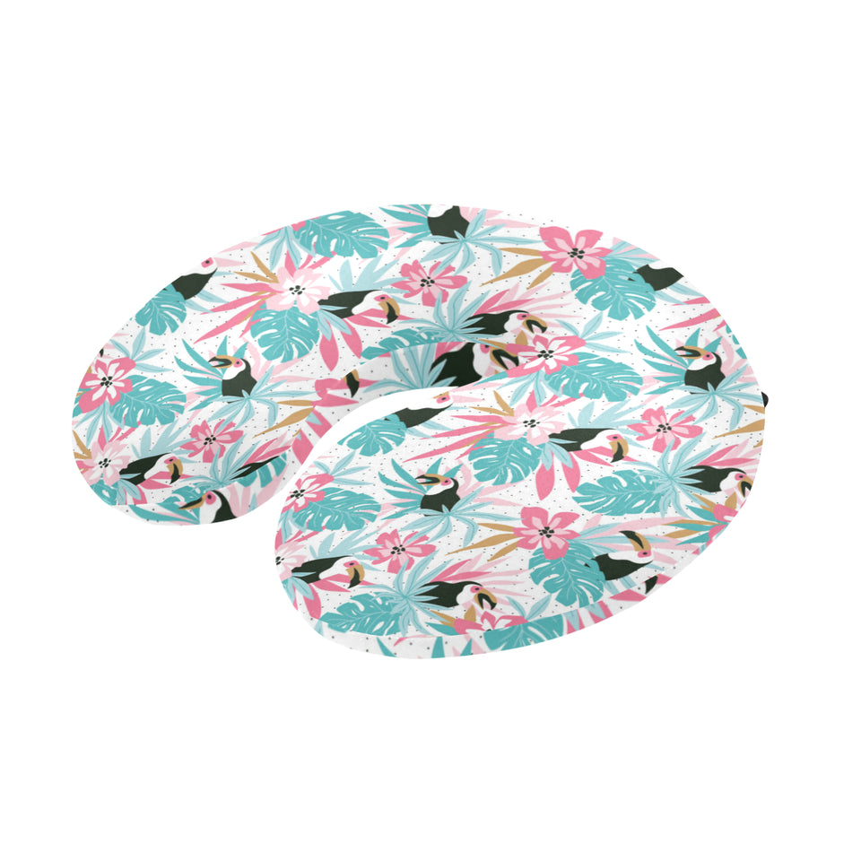 Toucan tropical flower leave pattern U-Shaped Travel Neck Pillow