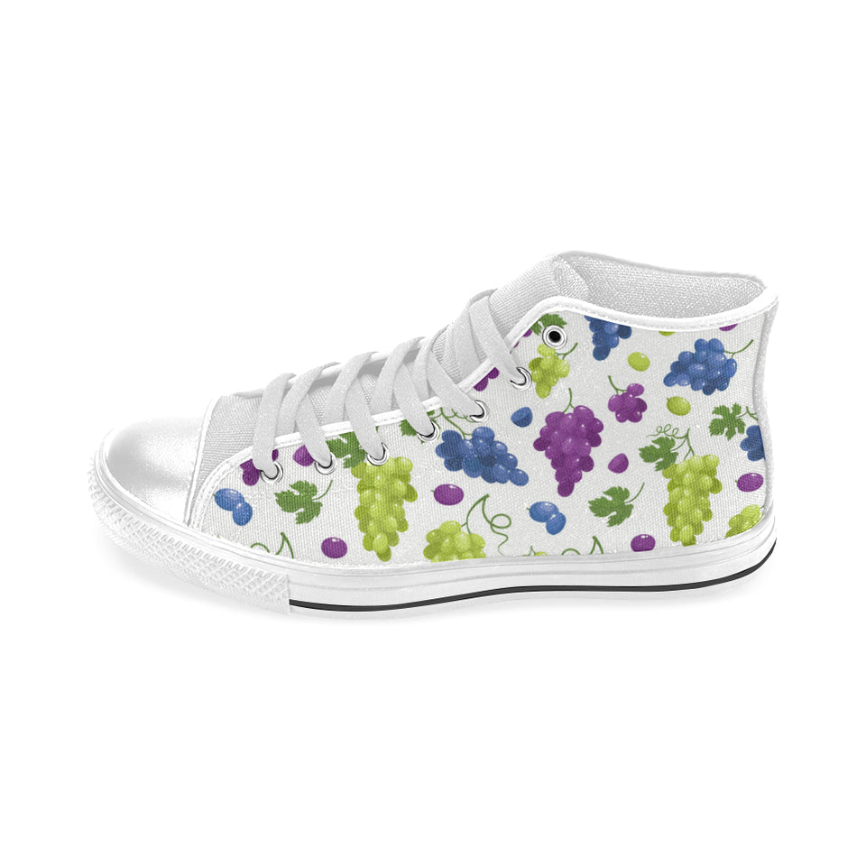 Grape pattern Men's High Top Canvas Shoes White