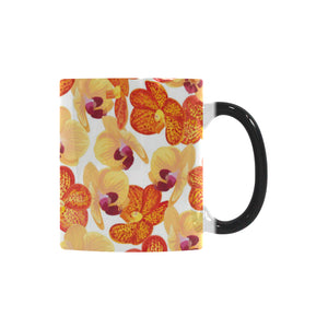 Orange yellow orchid flower pattern background Morphing Mug Heat Changing Mug