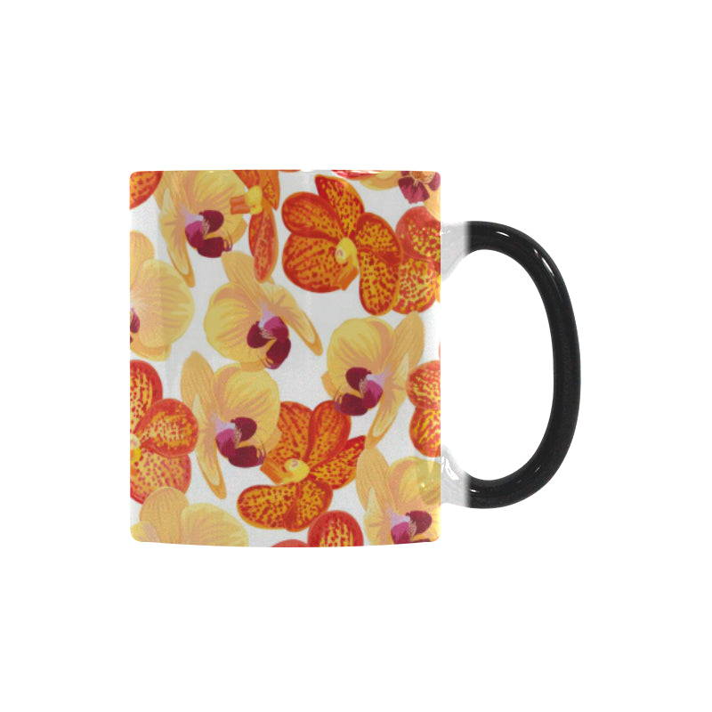 Orange yellow orchid flower pattern background Morphing Mug Heat Changing Mug