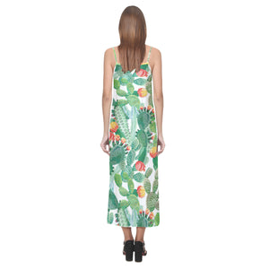 Cactus design pattern copy V-Neck Open Fork Long Dress
