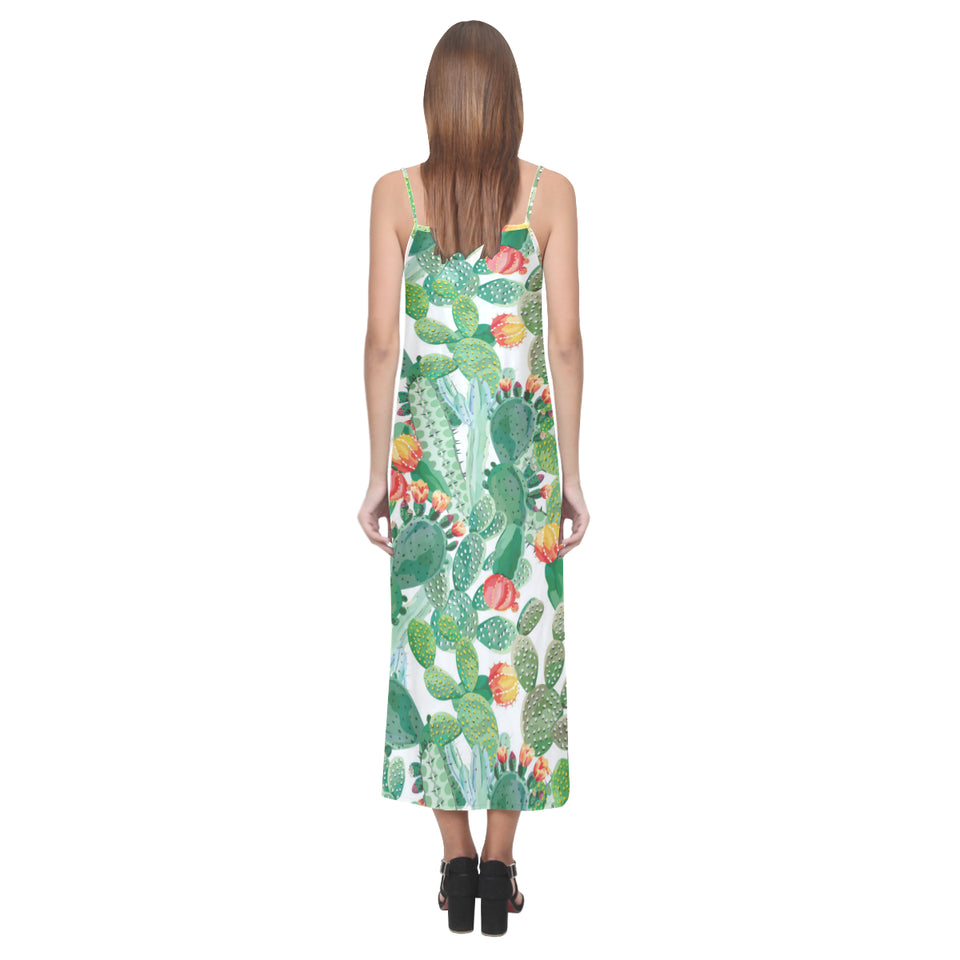 Cactus design pattern copy V-Neck Open Fork Long Dress