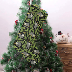 Cute sloths tropical palm leaves black background Christmas Stocking