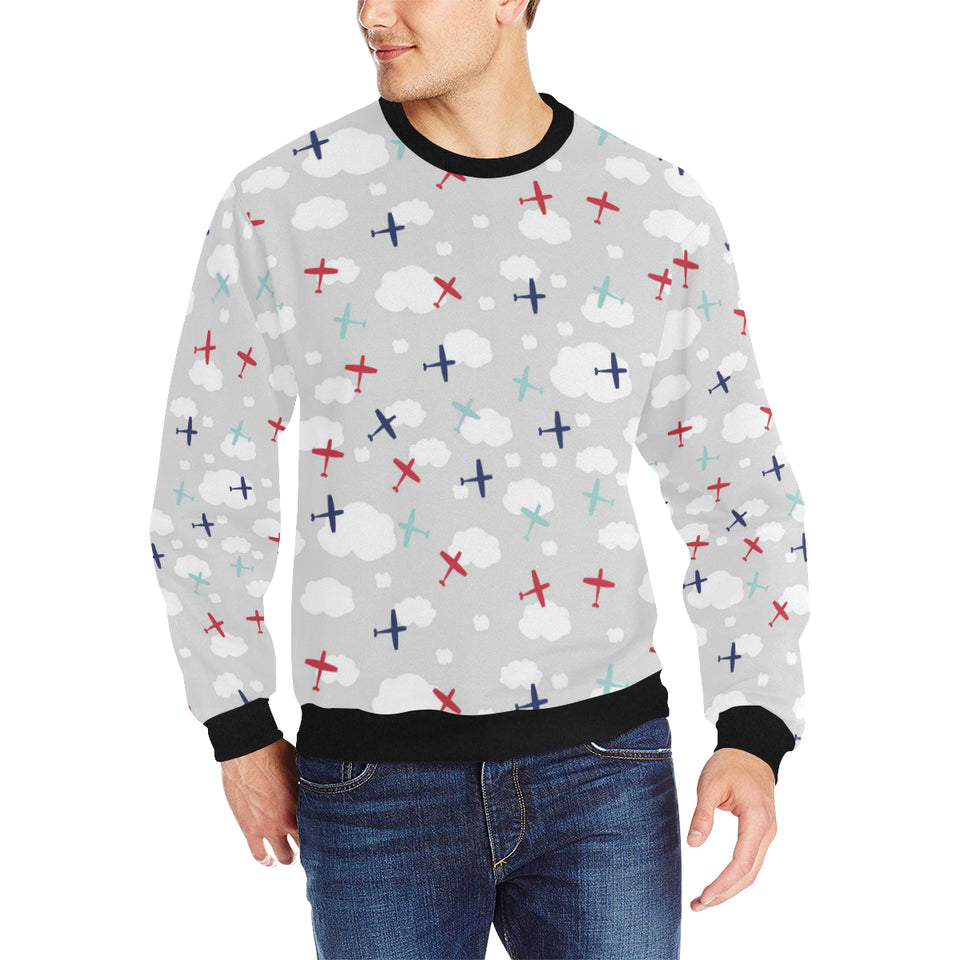 Airplane cloud grey background Men's Crew Neck Sweatshirt