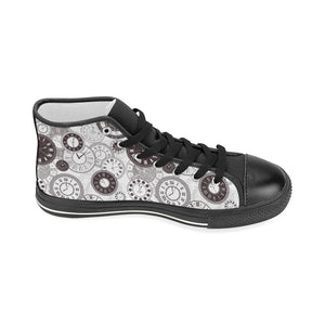 Classic vintage clock pattern Women's High Top Canvas Shoes Black