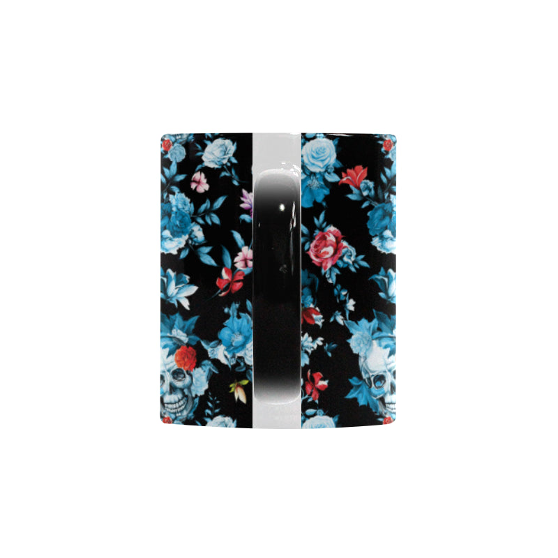 Skull flower roses leave pattern Morphing Mug Heat Changing Mug