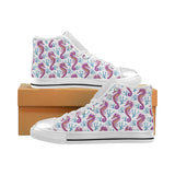 Purple seahorse blue coral pattern Women's High Top Canvas Shoes White