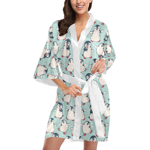 Cute Penguin pattern Women's Short Kimono Robe