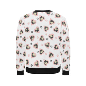 Cute pugs pink heart paw pattern Men's Crew Neck Sweatshirt