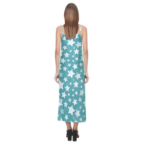 Vintage star pattern V-Neck Open Fork Long Dress