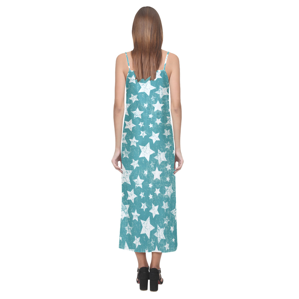 Vintage star pattern V-Neck Open Fork Long Dress