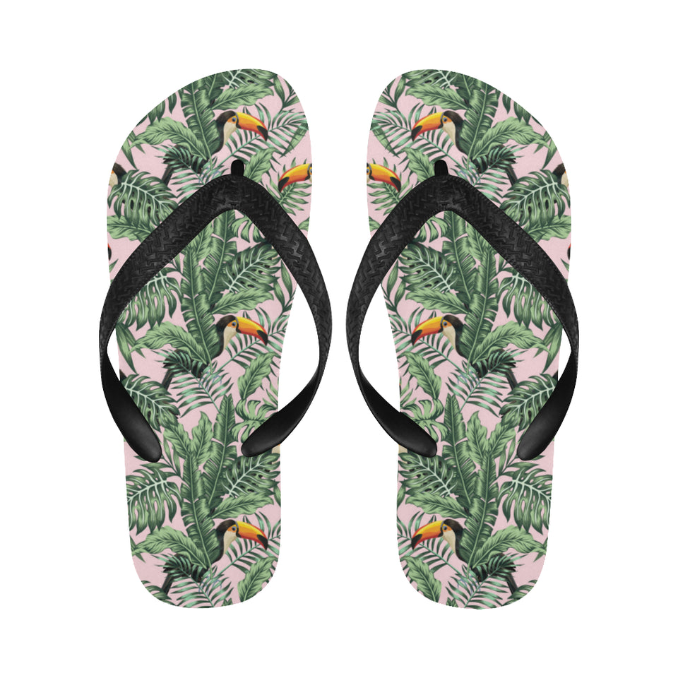 Toucan tropical green jungle palm pattern Unisex Flip Flops