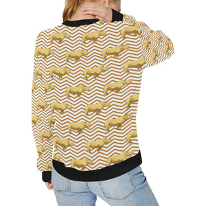 Rhino yellow theme pattern Women's Crew Neck Sweatshirt